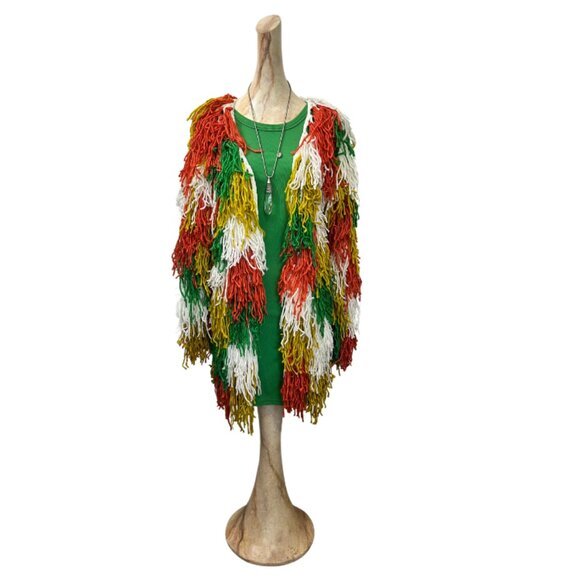 Women’s Multi-Color Fringe Cardigan  Cozy & Stylish Long Sweater for Fall/Winter - Picture 1 of 5